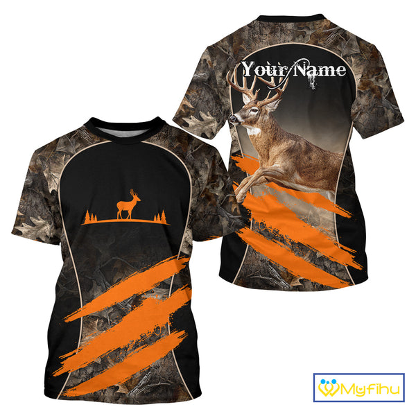 Whitetail Deer Hunting Shirt Camouflage Orange 3D, Deer Hunter Custom Name, Hunting Gift NBT248