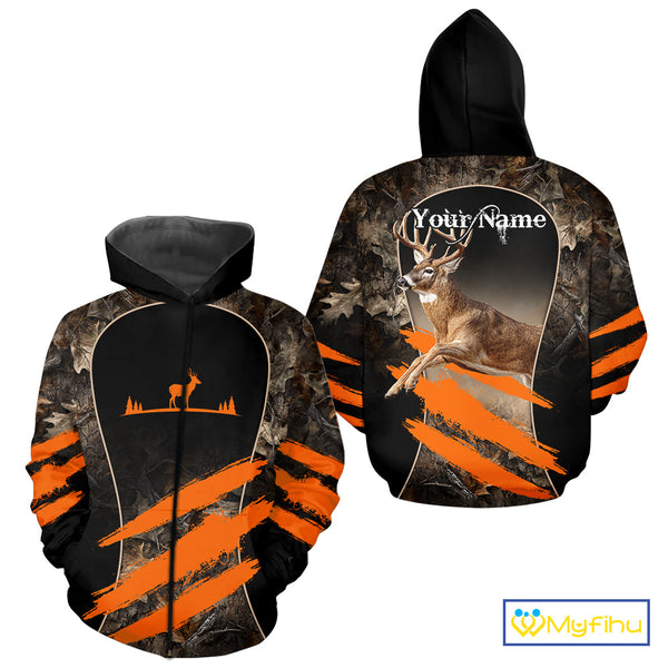 Whitetail Deer Hunting Shirt Camouflage Orange 3D, Deer Hunter Custom Name, Hunting Gift NBT248