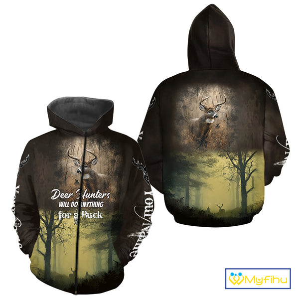 Best Brown Camo Deer Hunting Clothes Custom Name Whitetail Deer Design Hunting Gifts NBT78