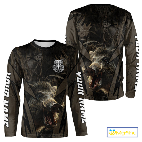 Boar Hunting Custom Name Brown Camouflage Hunting Clothes, Boar Hunting Outfit, Hunting Gifts NBT169