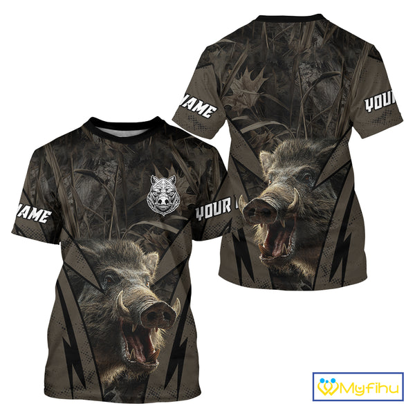 Boar Hunting Custom Name Brown Camouflage Hunting Clothes, Boar Hunting Outfit, Hunting Gifts NBT169