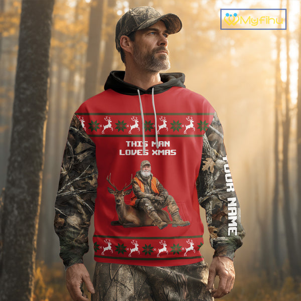 The Season Gifts For Deer Hunting Lovers Hunters Personalized Photo Ugly Hunting Christmas Shirt NBT300