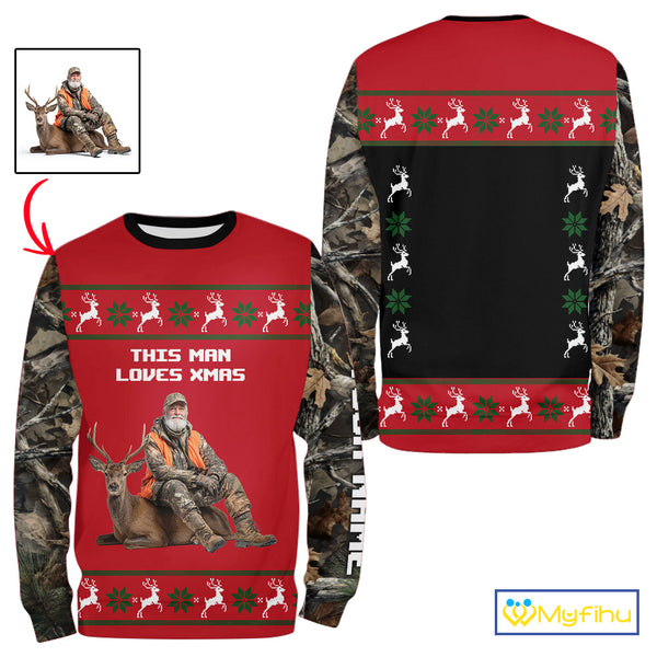 The Season Gifts For Deer Hunting Lovers Hunters Personalized Photo Ugly Hunting Christmas Shirt NBT300