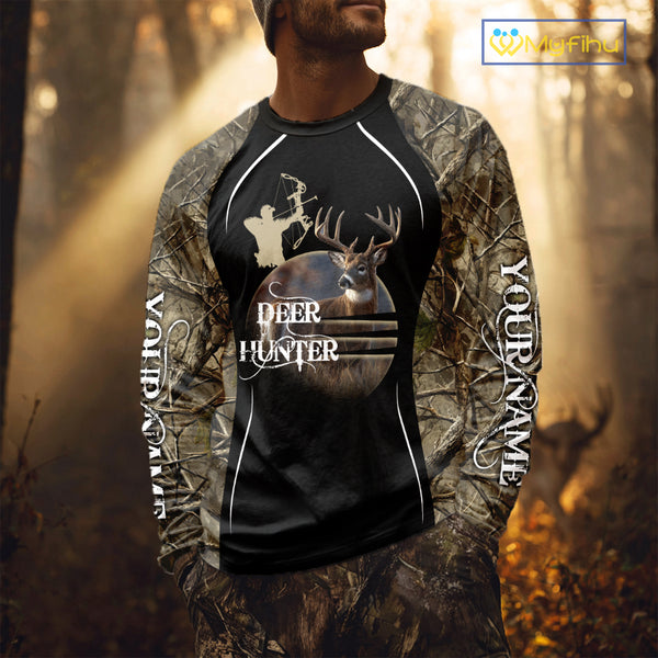 Deer Bow Hunting Camouflage Custom Name Shirts, Personalized Deer Hunting Clothes, Hunting Gifts NBT88