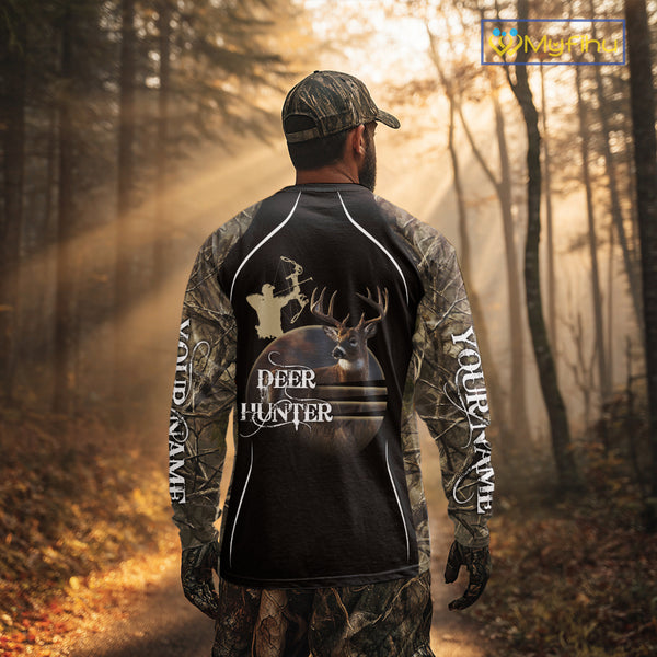 Deer Bow Hunting Camouflage Custom Name Shirts, Personalized Deer Hunting Clothes, Hunting Gifts NBT88