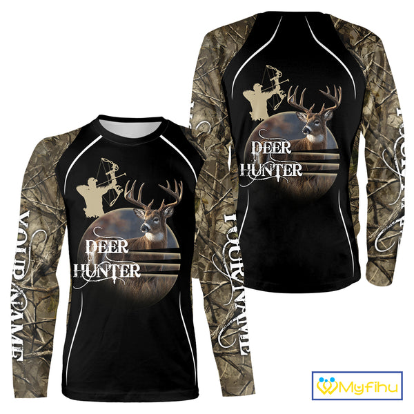 Deer Bow Hunting Camouflage Custom Name Shirts, Personalized Deer Hunting Clothes, Hunting Gifts NBT88