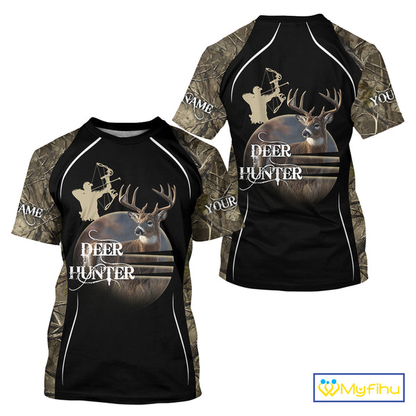 Deer Bow Hunting Camouflage Custom Name Shirts, Personalized Deer Hunting Clothes, Hunting Gifts NBT88