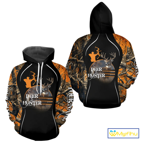 Deer Bow Hunting Orange Camo Custom Name Shirts, Personalized Deer Hunting Clothes, Hunting Gifts NBT102
