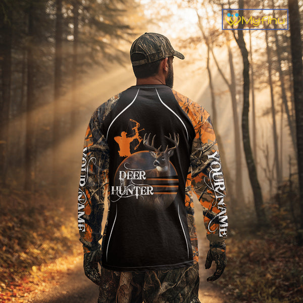 Deer Bow Hunting Orange Camo Custom Name Shirts, Personalized Deer Hunting Clothes, Hunting Gifts NBT102