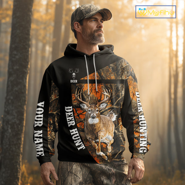 Custom Orange Camo Personalized Hunting Shirts for Men, Deer Hunting Clothes, Hunting Gifts NBT187