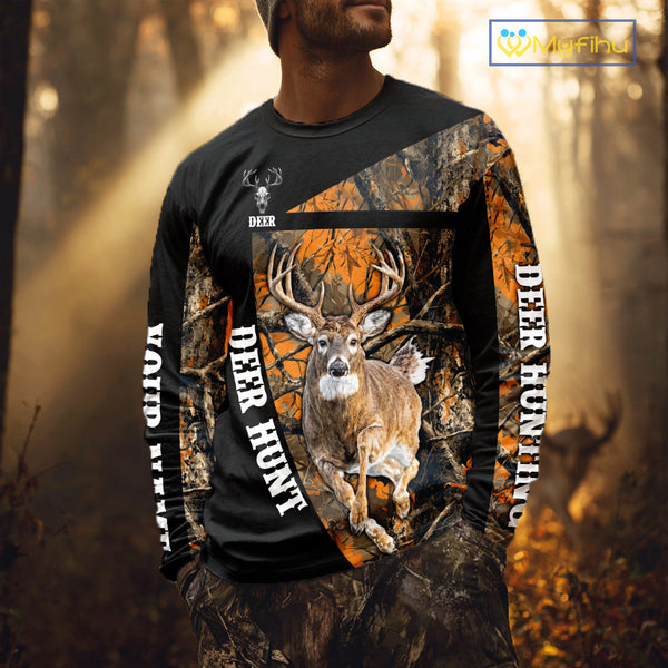 Custom Orange Camo Personalized Hunting Shirts for Men, Deer Hunting Clothes, Hunting Gifts NBT187