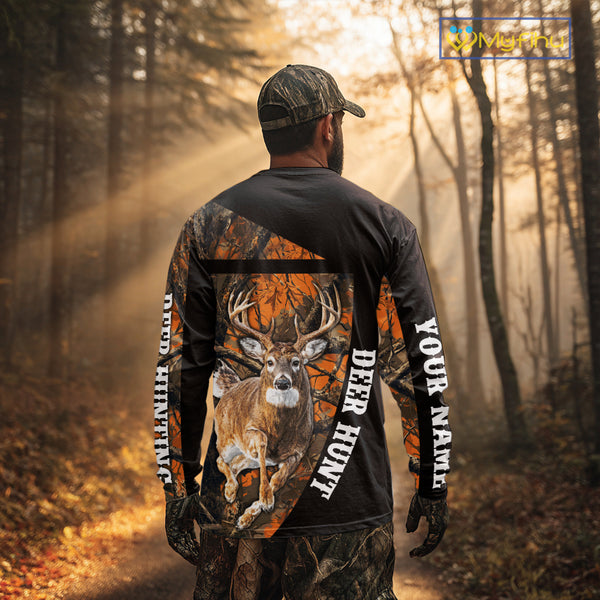 Custom Orange Camo Personalized Hunting Shirts for Men, Deer Hunting Clothes, Hunting Gifts NBT187