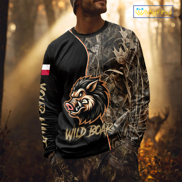 Custom Brown Camo with TX Flag Boar Hunting Shirts for Men, Boar Hunting Clothes, Hunting Gifts NBT188