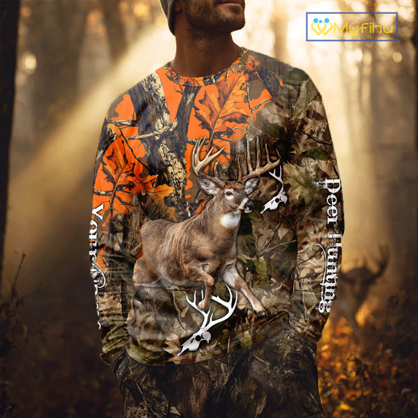 Personalized Whitetail Deer Hunting Camo Full Printing Shirts Deer Hunting Gift for Hunters NBT272