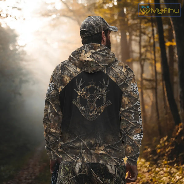 Whitetail Deer Hunting Shirts Personalized Black US Flag Camouflage, Best Gifts for Hunters NBT275