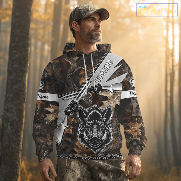 Wild Boar Hunting Rifle Vector 3D Printed Custom Name Shirts, Boar Hunting Clothing, Hunting Gifts NBT219