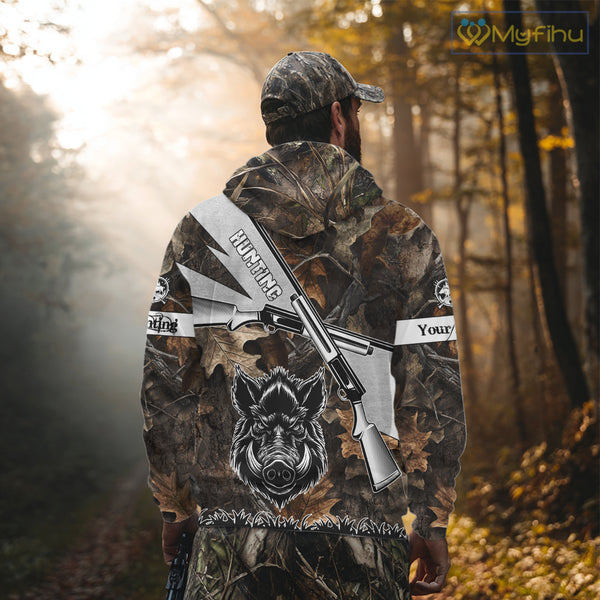 Wild Boar Hunting Rifle Vector 3D Printed Custom Name Shirts, Boar Hunting Clothing, Hunting Gifts NBT219