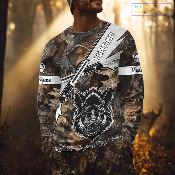 Wild Boar Hunting Rifle Vector 3D Printed Custom Name Shirts, Boar Hunting Clothing, Hunting Gifts NBT219