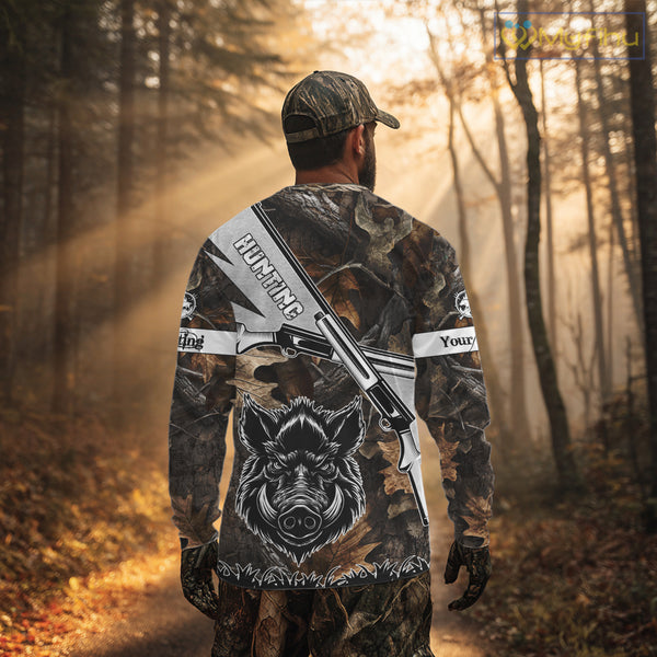 Wild Boar Hunting Rifle Vector 3D Printed Custom Name Shirts, Boar Hunting Clothing, Hunting Gifts NBT219