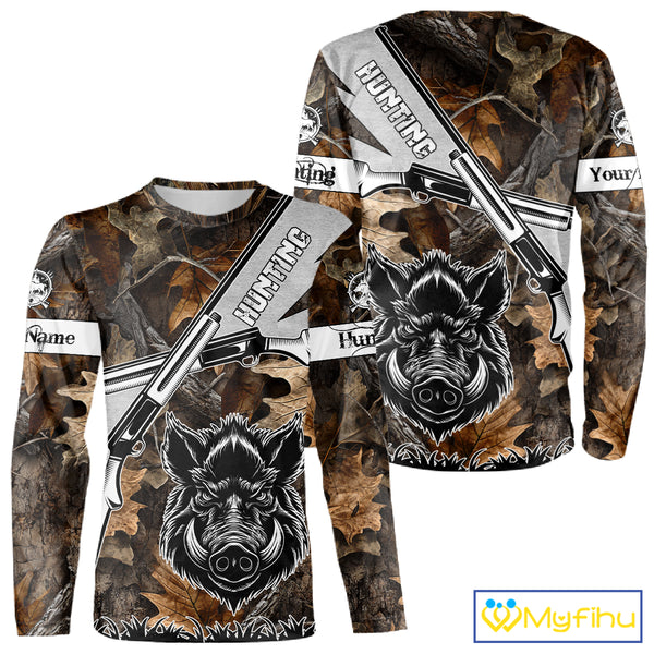 Wild Boar Hunting Rifle Vector 3D Printed Custom Name Shirts, Boar Hunting Clothing, Hunting Gifts NBT219