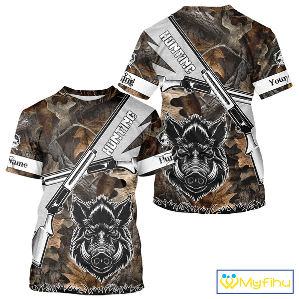 Wild Boar Hunting Rifle Vector 3D Printed Custom Name Shirts, Boar Hunting Clothing, Hunting Gifts NBT219