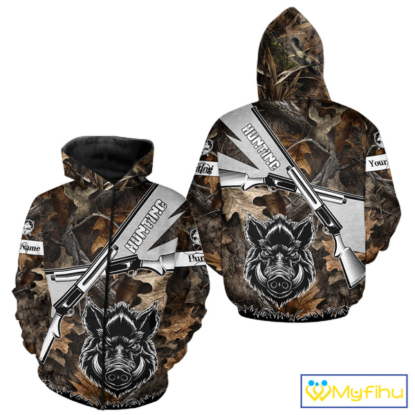 Wild Boar Hunting Rifle Vector 3D Printed Custom Name Shirts, Boar Hunting Clothing, Hunting Gifts NBT219