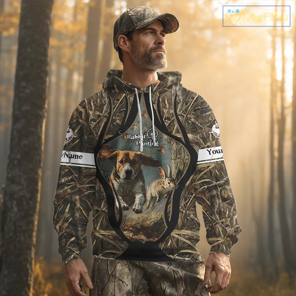 Personalized Rabbit Hunting Beagle Dog 3D All Over Printed Shirts, Hunting Clothes for Men NBT326