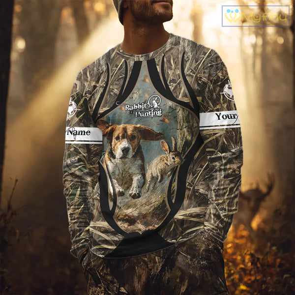 Personalized Rabbit Hunting Beagle Dog 3D All Over Printed Shirts, Hunting Clothes for Men NBT326