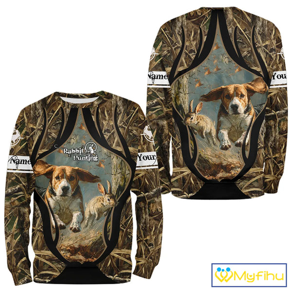Personalized Rabbit Hunting Beagle Dog 3D All Over Printed Shirts, Hunting Clothes for Men NBT326