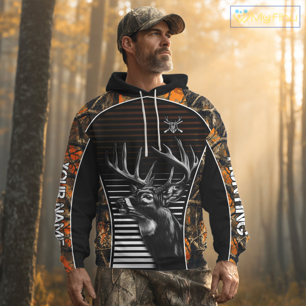 Custom Whitetail Deer Hunting Orange Camouflage with Buck Head 3D Printed Shirts, Hunting Gifts NBT226