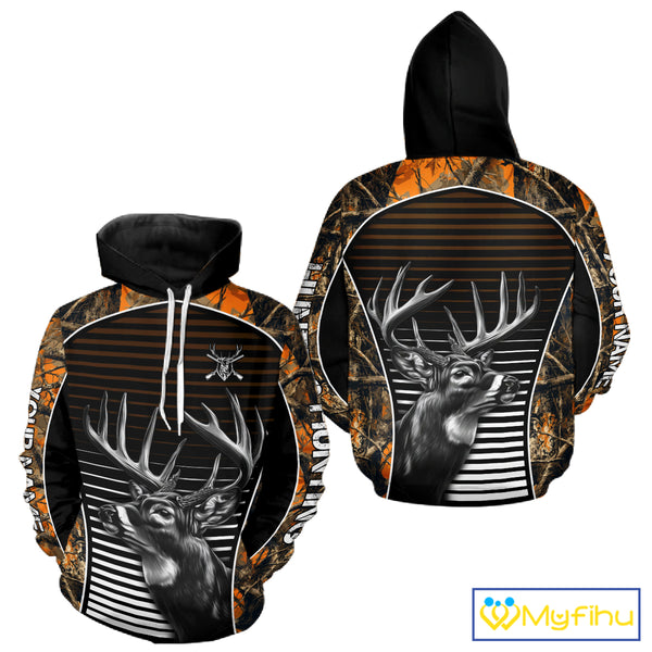 Custom Whitetail Deer Hunting Orange Camouflage with Buck Head 3D Printed Shirts, Hunting Gifts NBT226