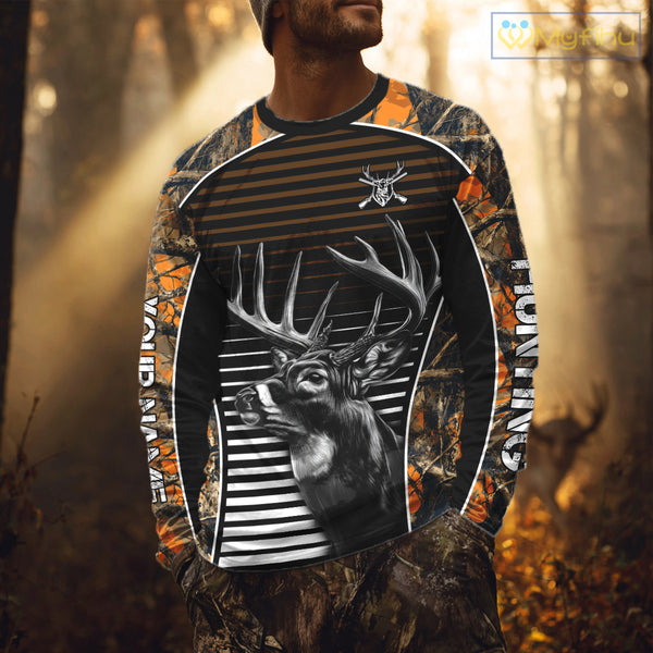 Custom Whitetail Deer Hunting Orange Camouflage with Buck Head 3D Printed Shirts, Hunting Gifts NBT226