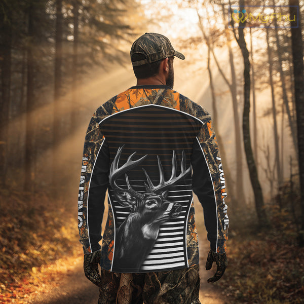 Custom Whitetail Deer Hunting Orange Camouflage with Buck Head 3D Printed Shirts, Hunting Gifts NBT226