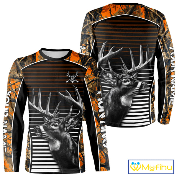 Custom Whitetail Deer Hunting Orange Camouflage with Buck Head 3D Printed Shirts, Hunting Gifts NBT226