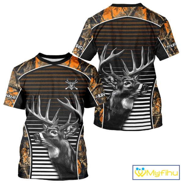 Custom Whitetail Deer Hunting Orange Camouflage with Buck Head 3D Printed Shirts, Hunting Gifts NBT226