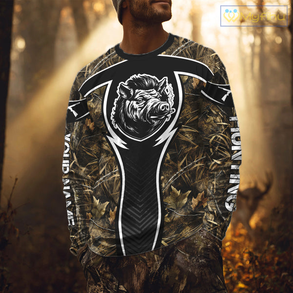 Wild Boar Hunting Full Camouflage 3D Custom Name, Hunting Clothes for Men, Hunting Gifts NBT228