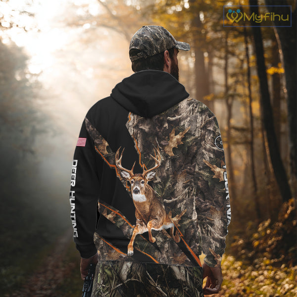 Whitetail Deer Hunting Brown Camo with Scope US Flag Shirts, Deer Hunting Clothes for Hunters NBT230