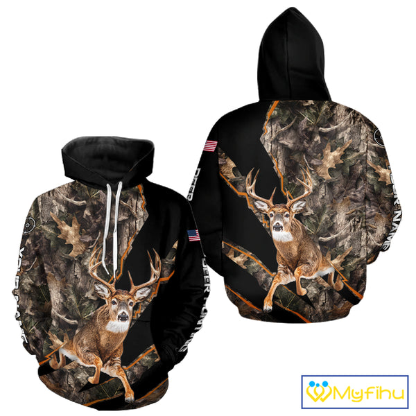 Whitetail Deer Hunting Brown Camo with Scope US Flag Shirts, Deer Hunting Clothes for Hunters NBT230