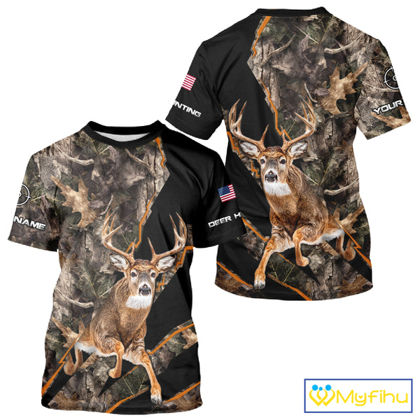 Whitetail Deer Hunting Brown Camo with Scope US Flag Shirts, Deer Hunting Clothes for Hunters NBT230