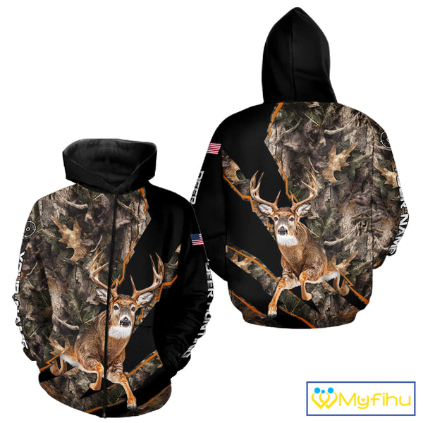 Whitetail Deer Hunting Brown Camo with Scope US Flag Shirts, Deer Hunting Clothes for Hunters NBT230