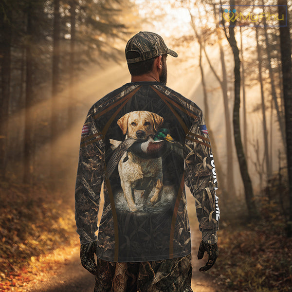 Waterfowl Duck Hunting Yellow Labrador Retriever Camo US Flag 3D Shirts, Duck Hunting Gifts NBT239