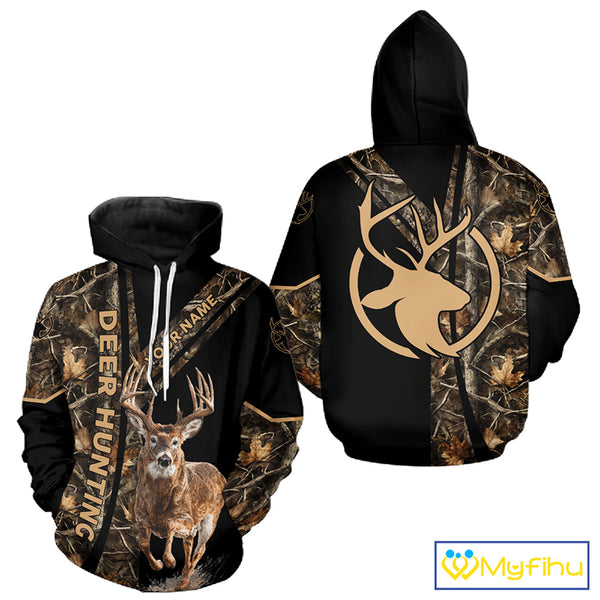 Personalized Whitetail Deer Hunting 3D All Over Printed Hoodie Brown Camouflage NBT250