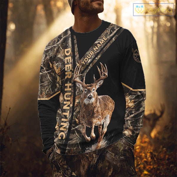 Personalized Whitetail Deer Hunting 3D All Over Printed Hoodie Brown Camouflage NBT250