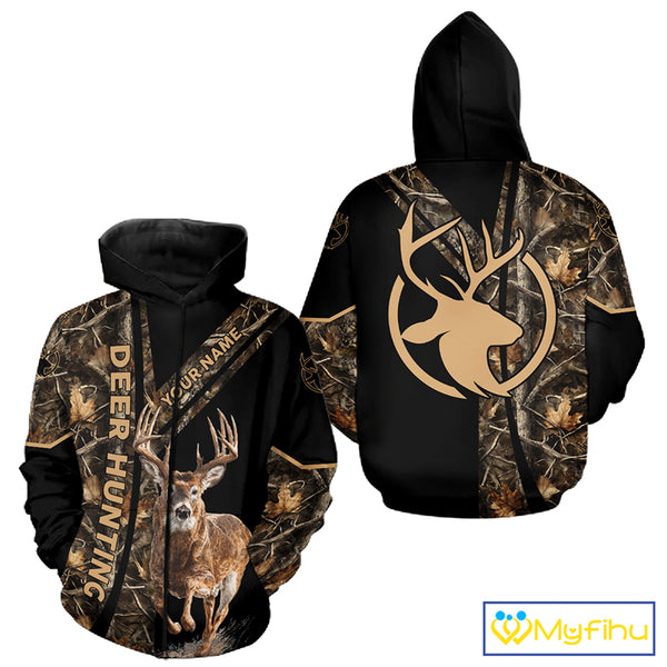 Personalized Whitetail Deer Hunting 3D All Over Printed Hoodie Brown Camouflage NBT250
