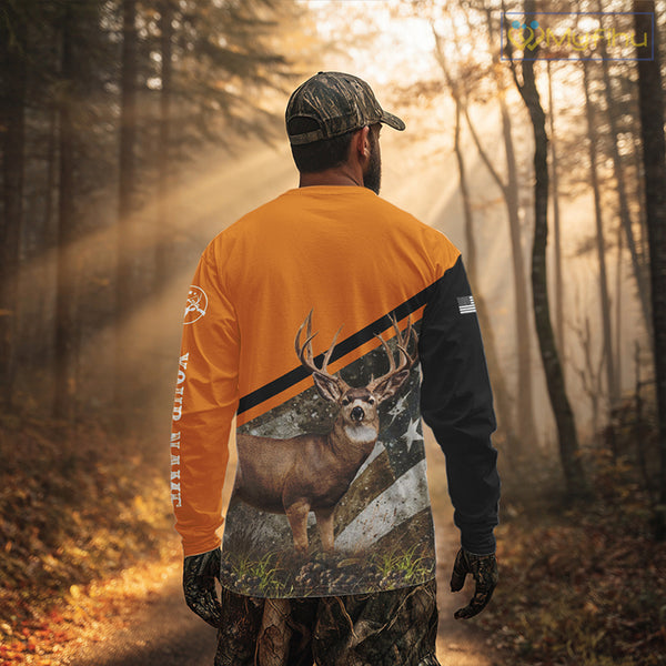 Deer Hunting Orange Camo American Flag 3D Shirt Custom Name Perfect Gift for Hunters NBT266