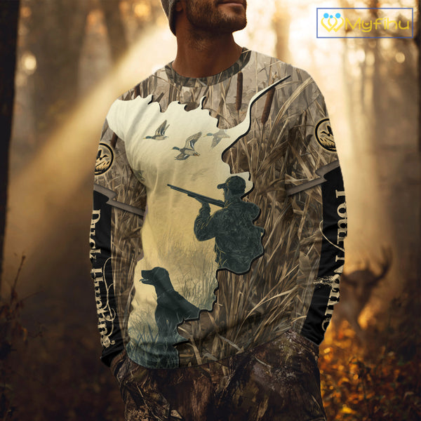 Mallard Duck Hunting Waterfowl Camouflage Shirts, Personalized Duck Hunting Gifts NBT112