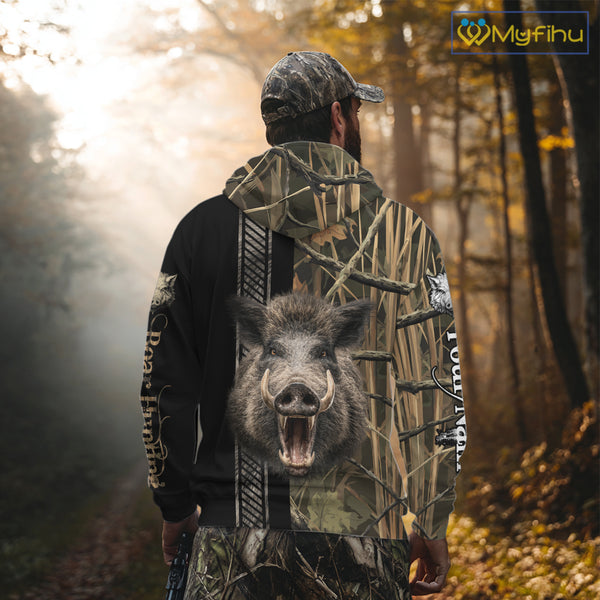 Personalized Wild Hog Hunting Camo Custom Name Best Gifts for Hunters, Boar Hunting Clothes NBT115
