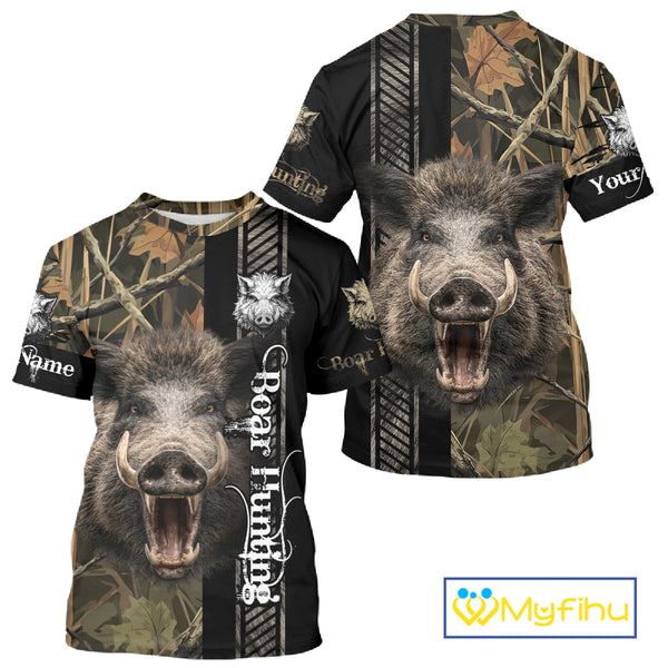 Personalized Wild Hog Hunting Camo Custom Name Best Gifts for Hunters, Boar Hunting Clothes NBT115