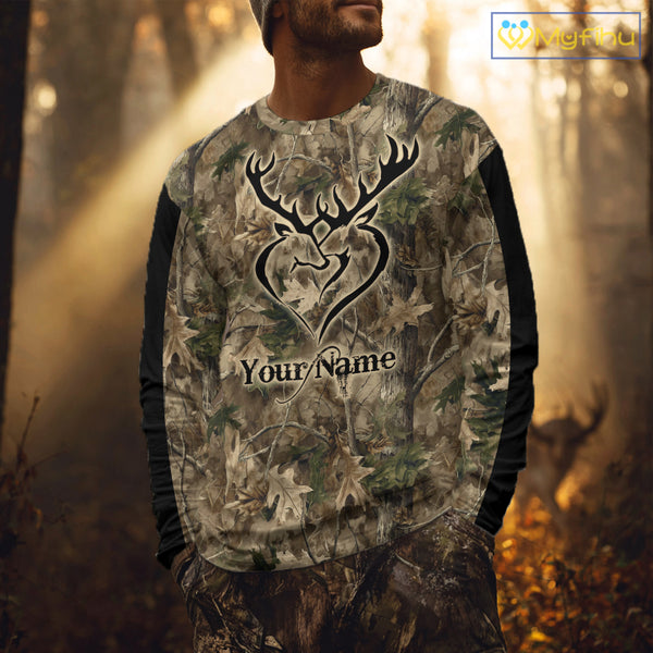 Deer Hunting Camouflage Customize Name 3D All Over Printed Shirts Hunting Outfits for Hunters NBT117