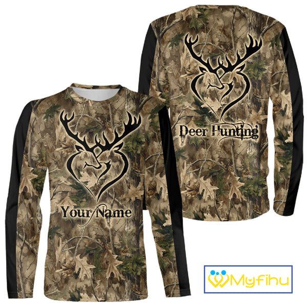 Deer Hunting Camouflage Customize Name 3D All Over Printed Shirts Hunting Outfits for Hunters NBT117
